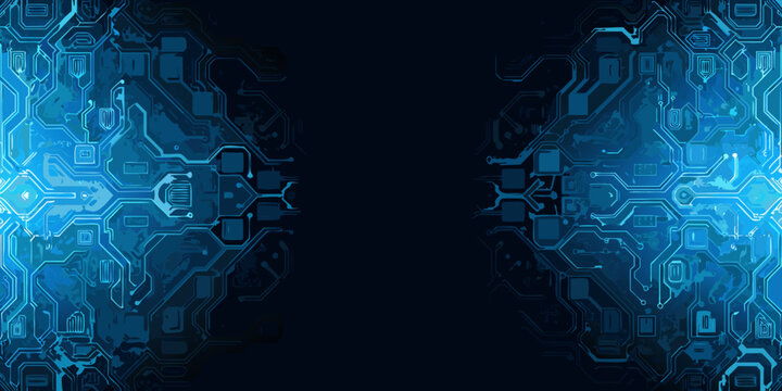 Abstract blue futuristic technology background with glowing circuit board patterns
