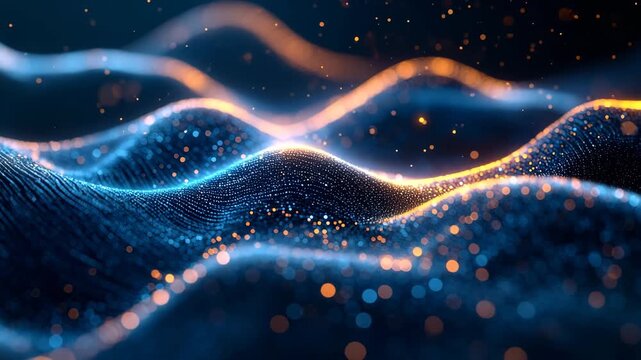 Data Wave Dynamics: Capturing the essence of digital transformation, this abstract image portrays flowing waves of data, illuminated with vibrant hues of blue and orange.