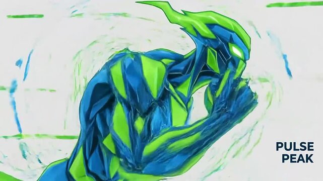 Abstract geometric figure running with blue green speed trail