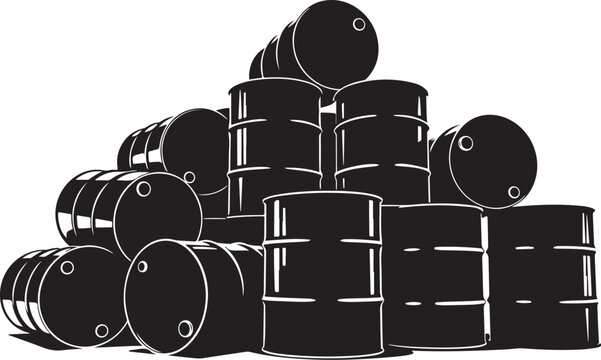 Black oil drums stacked in a pyramid formation illustration