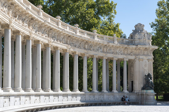 Madrid, Spain: Monument to Alfonso XII Colonnade at Retiro Park