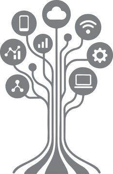 Technology Tree Icon Concept with Digital Network and Devices