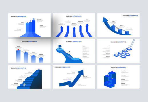 Business Growth Infographic Set with Steps, Arrows and Success Concept