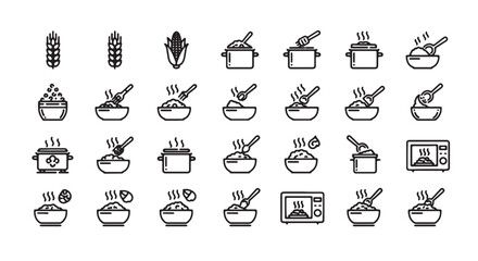Fototapeta premium Vector icons of cooking pots and utensils, kitchen tools and gadgets, for culinary website or cooking blog, isolated on transparent background, png