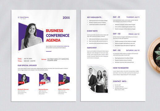 Business Conference Agenda and Event Program Flyer Template Design
