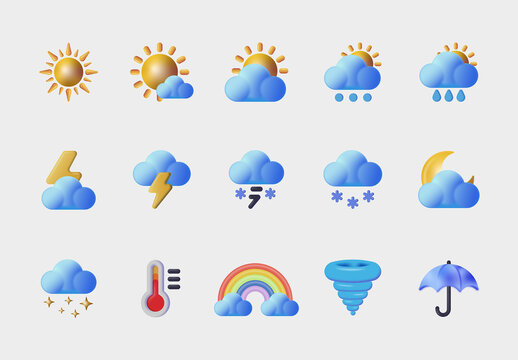 Colorful 3D Weather Forecast Icons Collection for UI UX Design