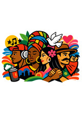 Naklejka premium A lively mural showcasing a variety of faces in striking colors, celebrating unity and cultural expression via street art