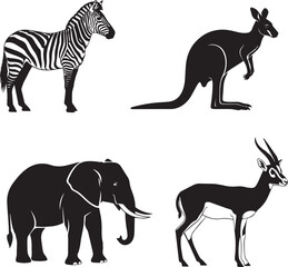 Wildlife Silhouette Collection: Zebra, Kangaroo, Elephant, and Gazelle