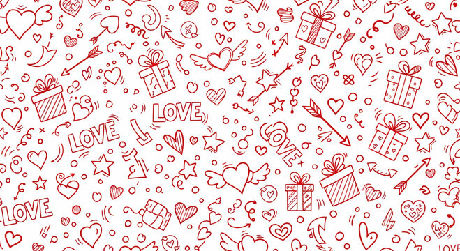 Valentines Day Symbols and Icons Pattern.