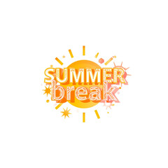 Vibrant summer break graphic with sun and decorative elements