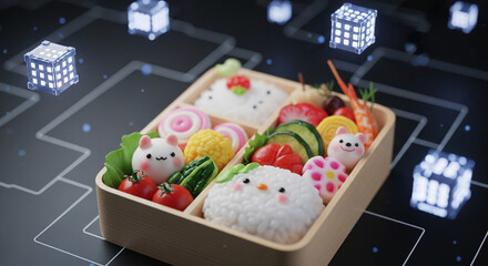 Fototapeta premium Bento Box, chocolate box, card, capsule toy, sticker, plushie, enamel pin, gifts for happy valentine's day