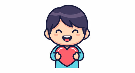 Obraz premium Smiling cartoon boy holding red heart.