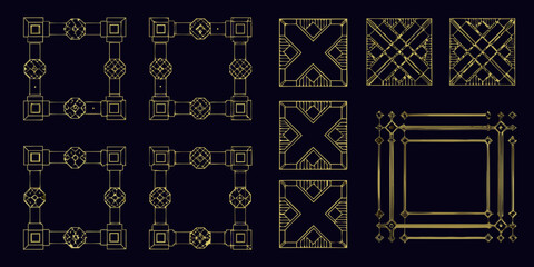 Obraz premium Golden art deco frames and ornamental geometric patterns on black