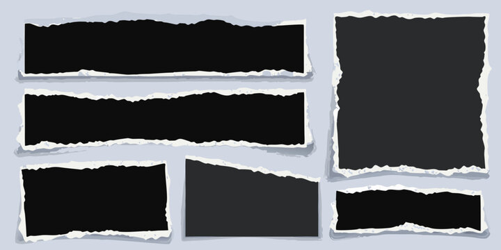 Collection of torn paper rectangles with black and gray backgrounds