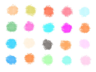 Vibrant Watercolor Round Texture Set with Colorful Pastel and Crayon Style Paint Blobs on White Background