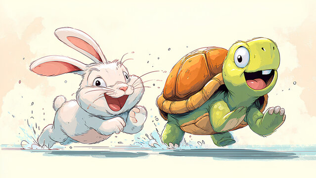 Cartoon Rabbit and Turtle Race