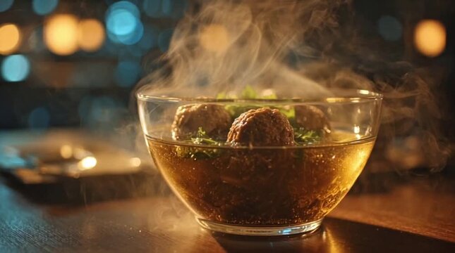 Luxury Indonesian Meatball Soup in Golden Light
