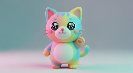 Fototapeta premium High-quality 3D claymation style cat featuring expressive eyes, smooth shapes, and gentle lighting. Whimsical and polished design perfect for illustrations, storytelling, advertising, and modern visua