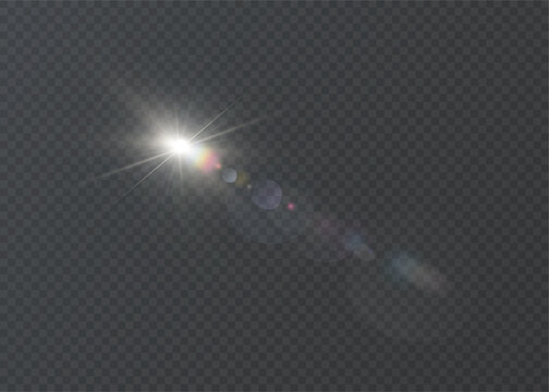 A bright glare from lens reflection and solar flare. Vector lighting effect