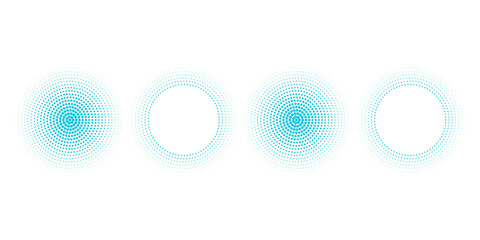 Dotted simple blue gradient halftone effect spots set. Isolated vector dotted circles technology design elements abstract modern