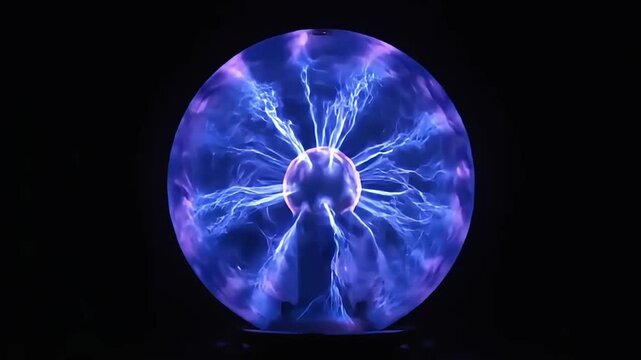 Captivating Plasma Ball Displaying Electric Discharges and Energy Flow in Dark Room.