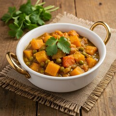 Simple home-cooked vegetable curry in a bowl, natural light
