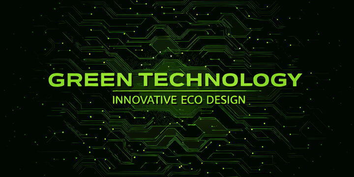 Abstract green technology background with circuit board lines and text overlay