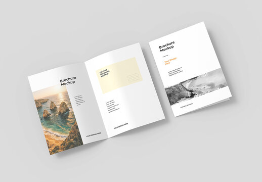 Open and Closed Bi-Fold Brochure Mockup