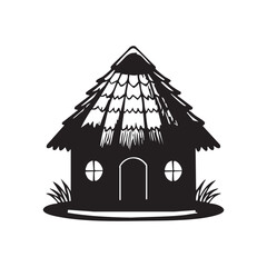 Thatched Roof Hut Silhouette Vector Illustration