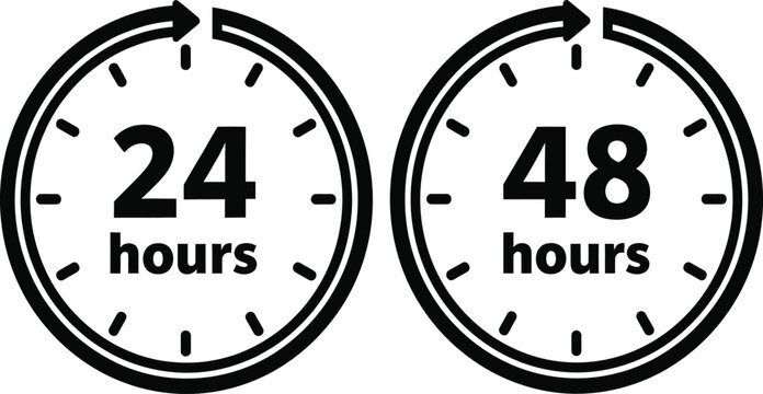 Set of 24 and 48 Hour Cycle Icons Representing Quick Turnaround and Service Availability