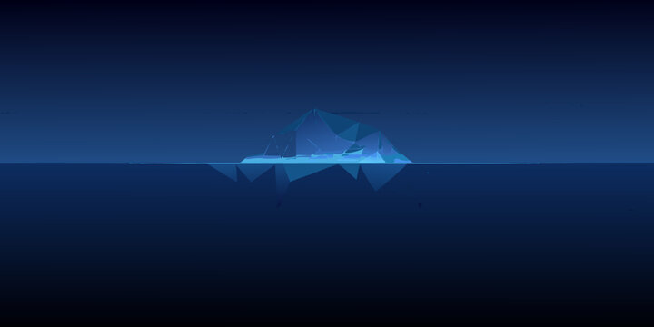 Abstract polygonal iceberg floats on a dark calm ocean surface