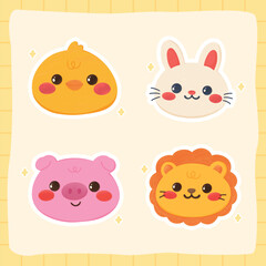 Cute Farm and Zoo Animal Heads Cartoon Set