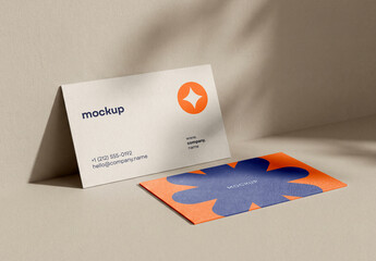 Template Mockup Business Card Branding Identity Minimal Desk Scene with Soft Natural Shadows