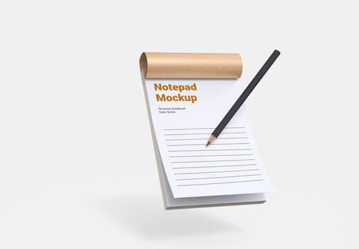 Floating Notepad Mockup with Pencil