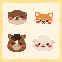 Fototapeta premium Cute Farm and Zoo Animal Heads Cartoon Set