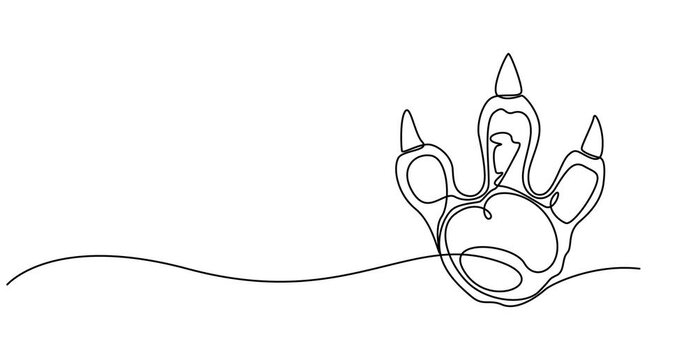 Dinosaur footprints continuous single line drawing animation. Full length one line 4K animation, Minimalism concept. self draw animated Dinosaur footprints continuous one line drawing. white back pro.