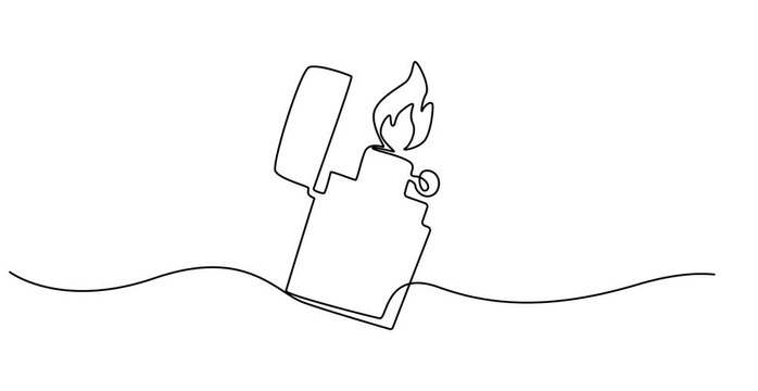 Animated self drawing of Continuous line drawing. Lighter. Black isolated on white background. Hand drawn Video, Continuous Line Drawing Of Lighter. One Line Of Lighter. Lighter Continuous Line Art.