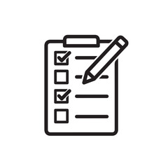 Fototapeta premium Minimalist icon of a clipboard with a checklist, pencil, and checkmarks. Represents tasks, planning, and completion.