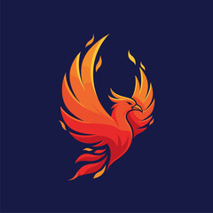 Obraz premium Vibrant Fiery Phoenix Bird Logo Illustration with Gradient Colors
