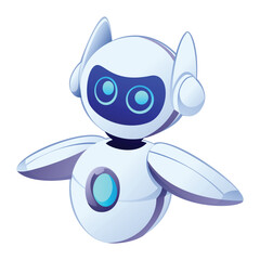 Futuristic robot character with pointed ears and blue glowing interface. Vector cartoon illustration