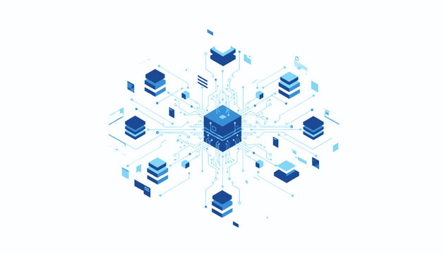 Network of interconnected servers and databases in a digital landscape.