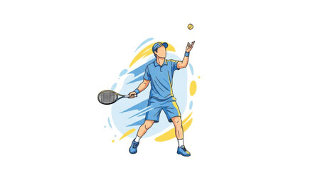 Obraz premium Young Tennis Player Serving Ball on Court