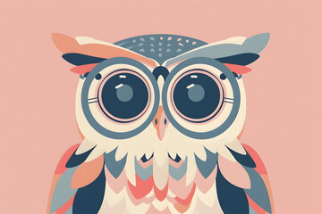 Fototapeta premium Stylized owl with oversized futuristic glasses on pink background