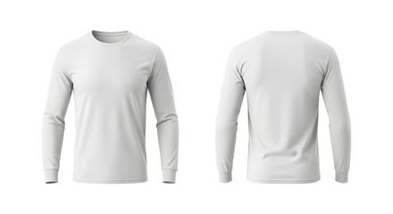 White Long Sleeve T Shirt Mockup Front and Back View Isolated on White Background