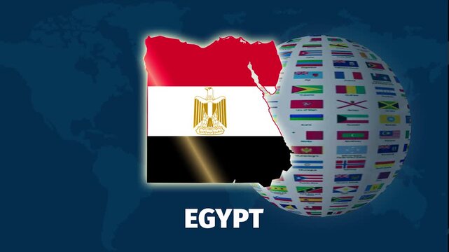 Egypt map animation on rotating globe background