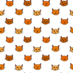 Seamless pattern with cute orange cats on white background.eps