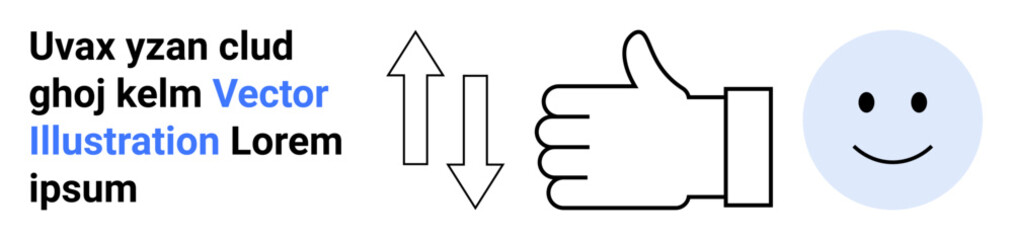 Fototapeta premium Feedback, emotion, communication, interaction, satisfaction, positivity. A thumb icon pointing up and down, alongside a smiling face. Feedback and emotion centered concept