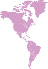 Pink Americas Map Vector Silhouette, North and South America with Country Borders on White Background