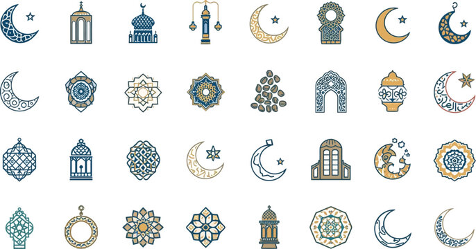 Vector illustration set of decorative Celtic ornaments with vintage shapes and seamless design elements suitable for Muslims and Ramadan decorative patterns