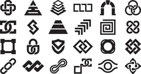 Modern abstract geometric icons set - minimalist black and white vector symbols